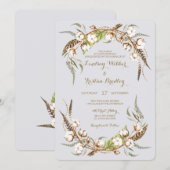 Rustieke Katoenen Krans Veren Bruiloft Kaart (Voorkant / Achterkant)