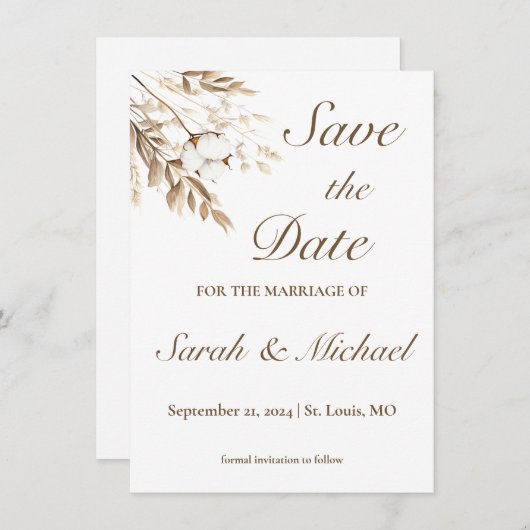 Rustieke katoenen pampa's Bewaar de datum Kaart (Voorkant / Achterkant)