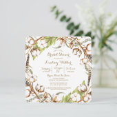 Rustieke katoenen veren bruids douche uitnodiging (Staand voorkant)