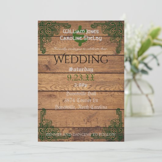 Rustieke Keltische Claddagh bruiloft uitnodiging (Staand voorkant)