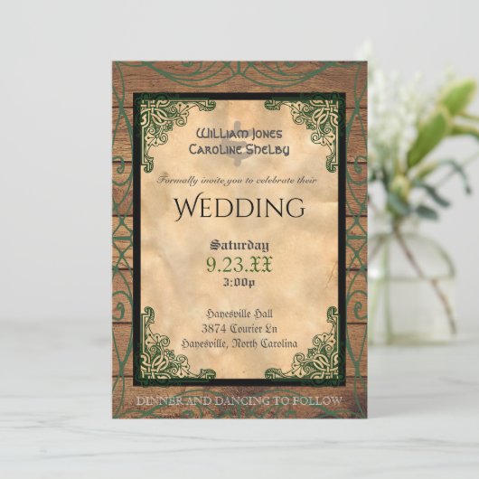 Rustieke Keltische Claddagh bruiloft uitnodiging (Staand voorkant)