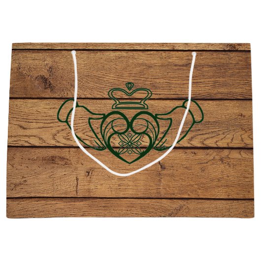 Rustieke Keltische Claddagh houten textuur Groot Cadeauzakje (Voorkant)