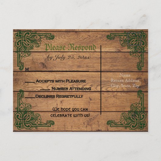 Rustieke Keltische Claddagh RSVP-kaart Uitnodiging Briefkaart (Achterkant)