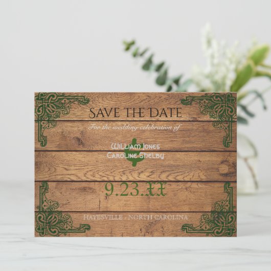 Rustieke Keltische Claddagh Save the Date (Staand voorkant)