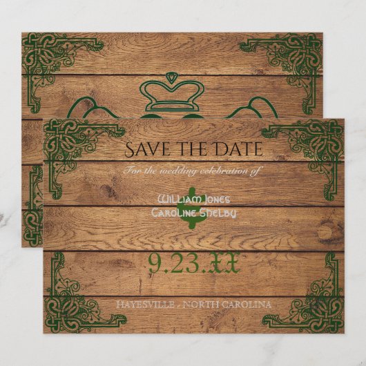 Rustieke Keltische Claddagh Save the Date (Voorkant / Achterkant)