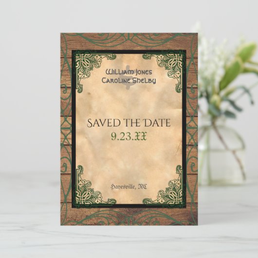 Rustieke Keltische Claddagh Save the Date Kaart (Staand voorkant)