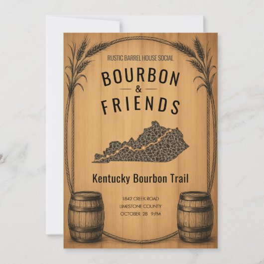 Rustieke Kentucky Bourbon Thema Feest Uitnodiging (Voorkant)