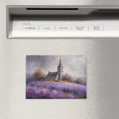 Rustieke kerk en Paarse Wildflower Field Painting Magneet (Insitu (Vaatwasser))