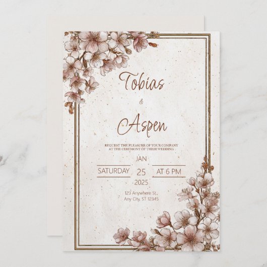 Rustieke kersenbloesem bruiloft kaart (Voorkant / Achterkant)