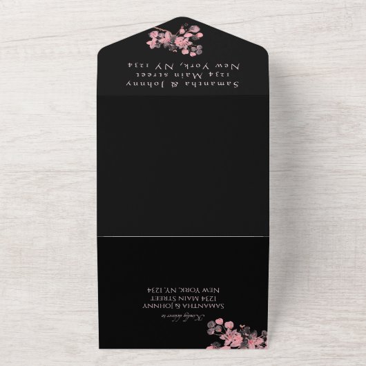 Rustieke Kersenbloesem Japanse Bloemen Roze Sakura All In One Uitnodiging (Buitenkant)