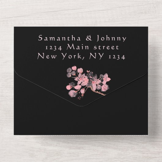 Rustieke Kersenbloesem Japanse Bloemen Roze Sakura All In One Uitnodiging (Achterkant)