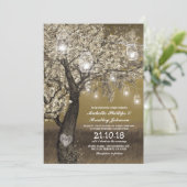 Rustieke kersenboom- en snoerlichtenbruiloft kaart (Staand voorkant)