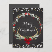 Rustieke Kerst Antler krans vakantie Modern Feestdagenkaart (Voorkant / Achterkant)