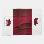 Rustieke Kerst Beer Plaid Familienaam Theedoek (Horizontaal)