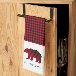 Rustieke Kerst Beer Plaid Familienaam Theedoek
