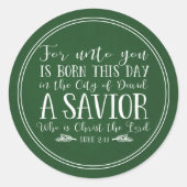 Rustieke Kerst Bijbel Verse Typografie Groen Ronde Sticker (Voorkant)