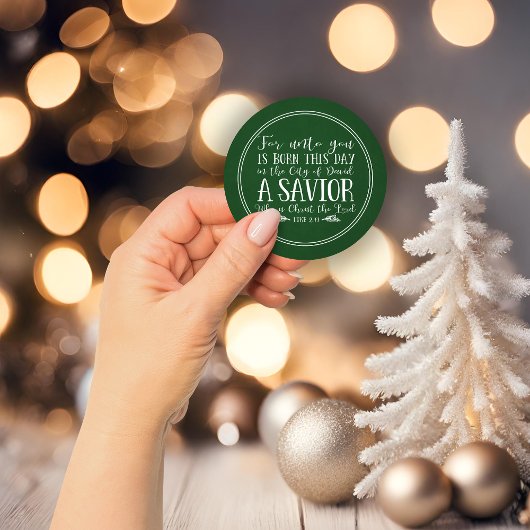 Rustieke Kerst Bijbel Verse Typografie Groen Ronde Sticker