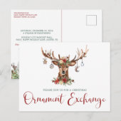 Rustieke Kerst Bloemen Antlers Ornament Exchange Feestdagenkaart (Voorkant / Achterkant)