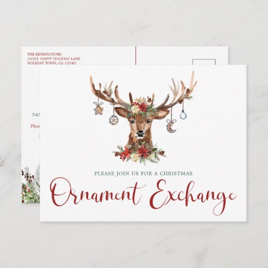 Rustieke Kerst Bloemen Antlers Ornament Exchange Feestdagenkaart (Voorkant / Achterkant)