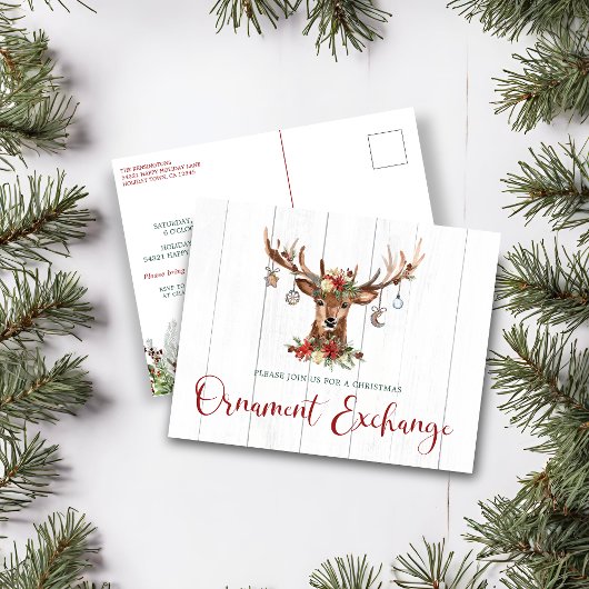 Rustieke Kerst Bloemen Antlers Ornament Exchange Feestdagenkaart