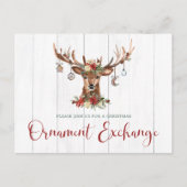 Rustieke Kerst Bloemen Antlers Ornament Exchange Feestdagenkaart (Voorkant)