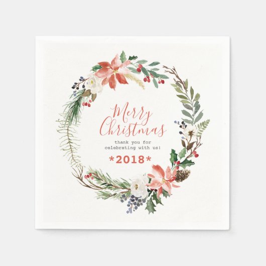 Rustieke kerst bloemen krans servet (Voorkant)