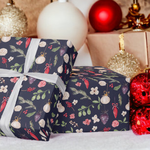 Rustieke kerst bloemenbal waterverf patroon cadeaupapier
