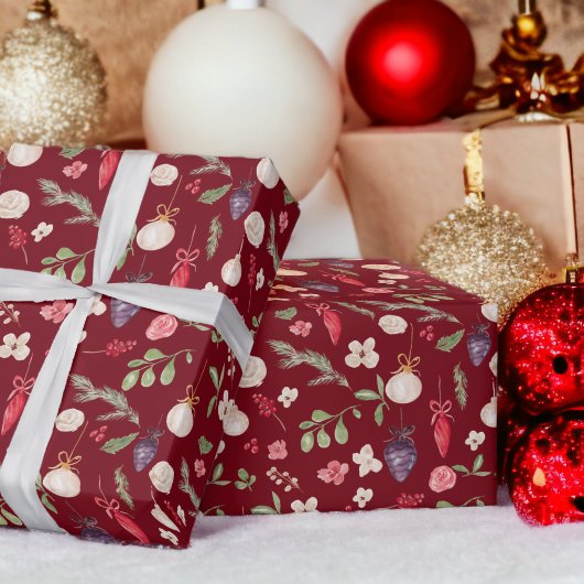 Rustieke kerst bloemenbal waterverf patroon cadeaupapier