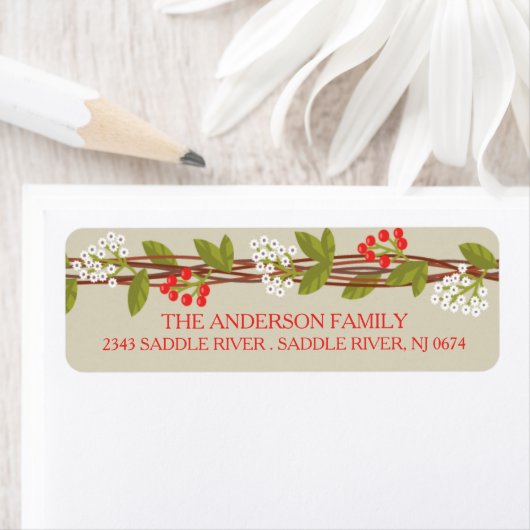 Rustieke kerst bloemenretouradres label (Insitu)