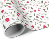 Rustieke kerst bloemenrood waterverf patroon cadeaupapier (Rol Hoek)