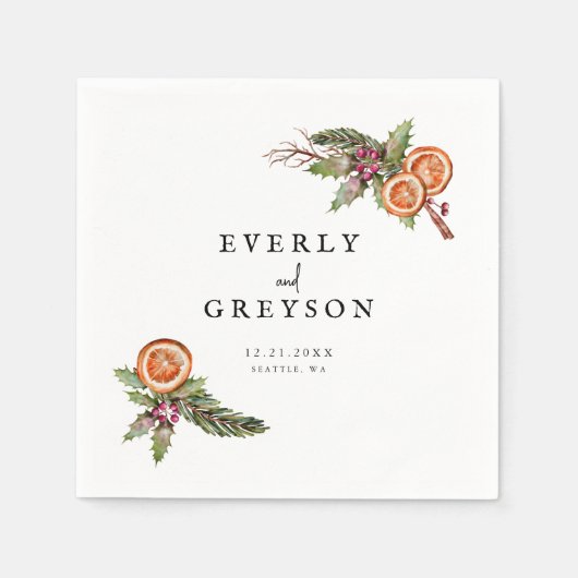 Rustieke kerst botanische kruiden bruiloft servet (Voorkant)