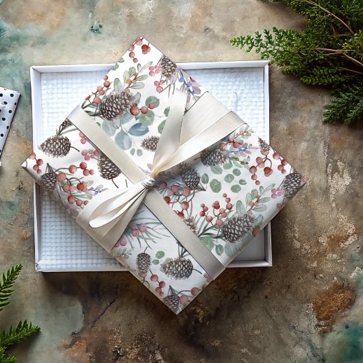 Rustieke Kerst Botanische Patroon Inpakpapier Vel