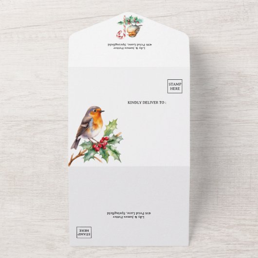 Rustieke kerst bruiloft all in one uitnodiging (Buitenkant)