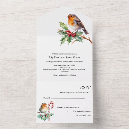 Rustieke kerst bruiloft all in one uitnodiging (Binnen)