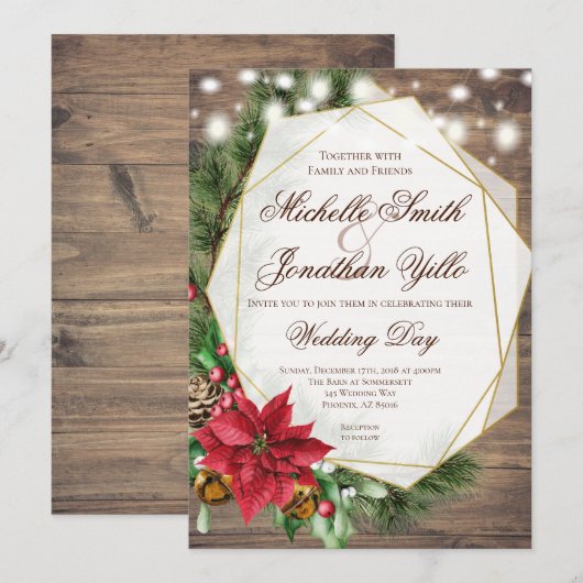 Rustieke kerst bruiloft kaart (Voorkant / Achterkant)