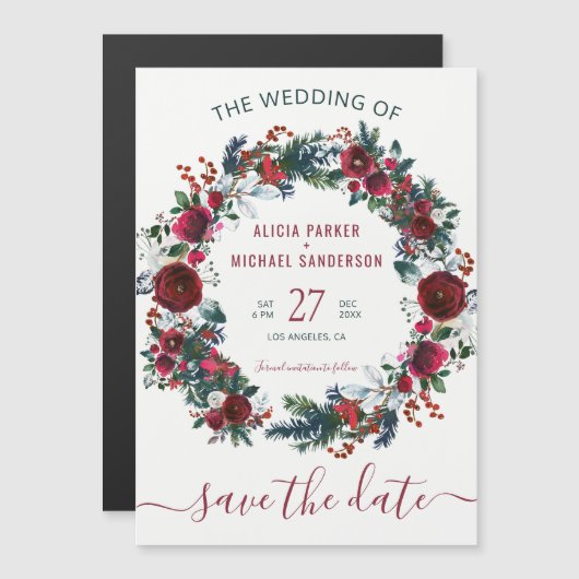 Rustieke kerst bruiloft save the date magnetische uitnodiging (Voorkant / Achterkant)