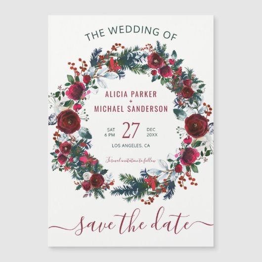 Rustieke kerst bruiloft save the date magnetische uitnodiging (Voorkant)