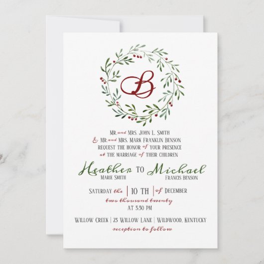 Rustieke kerst bruiloft uitnodiging (Voorkant)
