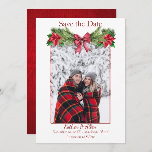 Rustieke kerst bruiloft uitnodiging Save the Date (Voorkant / Achterkant)