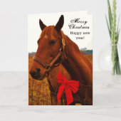 Rustieke Kerst Bruin Paard Rode Bow Feestdagen Kaart (Voorkant)
