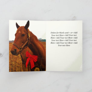 Rustieke Kerst Bruin Paard Rode Bow Feestdagen Kaart