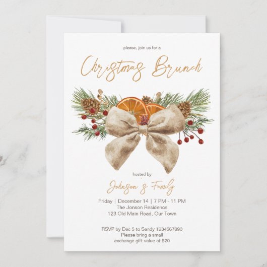 Rustieke kerst brunch dennen boog bessen kaart (Voorkant)