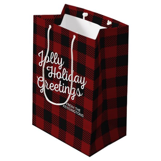 Rustieke kerst Buffalo Plaid Vakantie Groeten Medium Cadeauzakje (Achterkant Gekanteld)