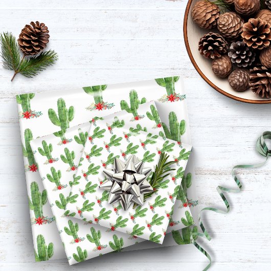 Rustieke kerst Cactus Bloemenvakantie Inpakpapier Vel