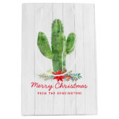 Rustieke kerst cactus wit hout vakantie medium cadeauzakje (Voorkant)
