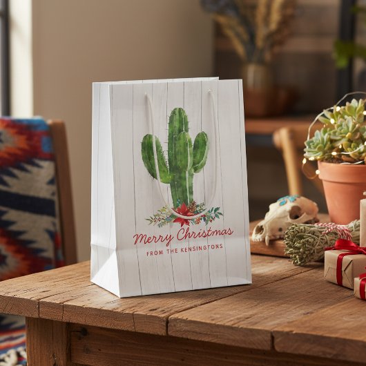 Rustieke kerst cactus wit hout vakantie medium cadeauzakje