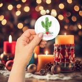 Rustieke kerst cactus wit hout vakantie ronde sticker