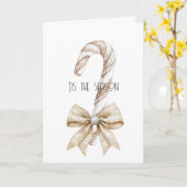 Rustieke Kerst Candy Cane Cream Zilver Glam Bow Kaart (Gele Bloem)