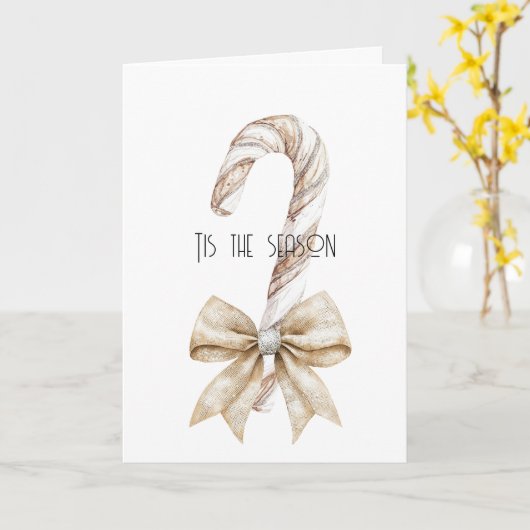 Rustieke Kerst Candy Cane Cream Zilver Glam Bow Kaart (Gele Bloem)