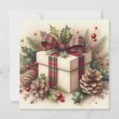 Rustieke Kerst Coquette Plaid Bow Holly Pinecone Feestdagenkaart (Voorkant)
